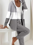 Women's Printing Multicolor Block Daily Going Out Two-Piece Set Gray Casual Spring/Fall Coat With Pants Matching Set