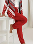 Women's Printing Abstract Daily Going Out Two-Piece Set Red Casual Spring/Fall Coat With Pants Matching Set
