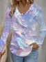 Women's Long Sleeve T-shirt Spring/Fall As Picture Abstract Printing Jersey V Neck Daily Going Out Casual Top
