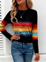 Women's Long Sleeve T-shirt Spring/Fall Black Abstract Printing Jersey Crew Neck Daily Going Out Casual Top
