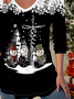 Women's Long Sleeve T-shirt Spring/Fall Black Christmas Printing Jersey V Neck Daily Going Out Casual Top