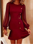 Plain Regular Fit Elegant Crew Neck Dress