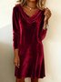 Women's Long Sleeve Spring/Fall Golden Plain Split Joint Hoodie Daily Going Out Vintage Mini A-Line Fit & Flare Dress Dress