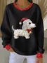 Crew Neck Christmas Dog Printing Casual Sweatshirt