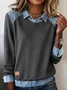 Women'S Casual Lapel Denim Stitching Pullover Sweatshirt