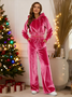 Loose Elegant Plain Velvet Two-Piece Set