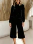 Pleuche Crew Neck Plain Elegant Two-Piece Set