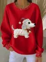Crew Neck Christmas Dog Printing Casual Sweatshirt