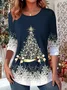 Women's Long Sleeve T-shirt Spring/Fall Red Christmas Jersey Crew Neck Daily Going Out Casual Top