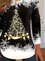 Women's Long Sleeve T-shirt Spring/Fall Black Christmas Printing Jersey Crew Neck Daily Going Out Casual Top