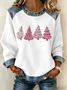 Women's Casual Christmas Print Crew Neck Denim Patchwork Sweatshirt