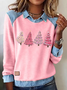 Women's Casual Christmas Printed Collared Denim Patchwork Sweatshirt