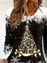 Women's Long Sleeve T-shirt Spring/Fall Black Christmas Printing Jersey Crew Neck Daily Going Out Casual Top