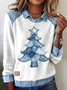 Women's Casual Christmas Printed Collared Denim Patchwork Sweatshirt
