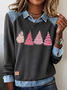 Women's Casual Christmas Printed Collared Denim Patchwork Sweatshirt