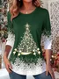 Women's Long Sleeve T-shirt Spring/Fall Red Christmas Jersey Crew Neck Daily Going Out Casual Top