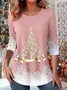Women's Long Sleeve T-shirt Spring/Fall Red Christmas Jersey Crew Neck Daily Going Out Casual Top