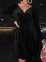 Women's Long Sleeve Spring/Fall Red Plain Split Joint V Neck Daily Going Out Casual Midi A-Line Party Dress Dress
