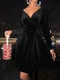 Women's Long Sleeve Spring/Fall Red Plain Split Joint V Neck Daily Going Out Casual Midi A-Line Party Dress Dress
