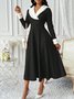 Women's Long Sleeve Spring/Fall Red Plain Split Joint V Neck Daily Going Out Casual Maxi A-Line Tank Dress
