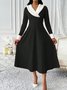 Women's Long Sleeve Spring/Fall Red Plain Split Joint V Neck Daily Going Out Casual Maxi A-Line Tank Dress