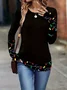 Women's Long Sleeve T-shirt Spring/Fall Black Christmas Printing Jersey Crew Neck Daily Going Out Casual Top