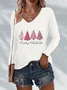 Women's Long Sleeve T-shirt Spring/Fall Pink Christmas Printing Jersey V Neck Daily Going Out Casual Top