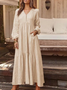 V Neck Elegant Loose Cotton Dress With No