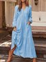 V Neck Elegant Loose Cotton Dress With No