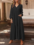 V Neck Elegant Loose Cotton Dress With No