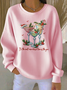 Crew Neck Christmas Wine Glass Casual Loose Sweatshirt