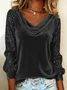 Women's Long Sleeve T-shirt Spring/Fall Golden Plain Glitter Cowl Neck Daily Going Out Vintage Top