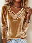 Women's Long Sleeve T-shirt Spring/Fall Golden Plain Split Joint Cowl Neck Daily Going Out Vintage Top