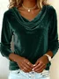 Women's Long Sleeve T-shirt Spring/Fall Golden Plain Split Joint Cowl Neck Daily Going Out Vintage Top