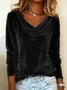 Women's Long Sleeve T-shirt Spring/Fall Golden Plain Split Joint Cowl Neck Daily Going Out Vintage Top