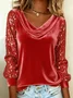Women's Long Sleeve T-shirt Spring/Fall Golden Plain Glitter Cowl Neck Daily Going Out Vintage Top
