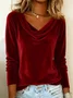 Women's Long Sleeve T-shirt Spring/Fall Golden Plain Split Joint Cowl Neck Daily Going Out Vintage Top