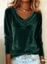 Women's Long Sleeve T-shirt Spring/Fall Golden Plain Split Joint Cowl Neck Daily Going Out Vintage Top