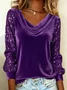Women's Long Sleeve T-shirt Spring/Fall Golden Plain Glitter Cowl Neck Daily Going Out Vintage Top
