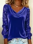 Women's Long Sleeve T-shirt Spring/Fall Golden Plain Glitter Cowl Neck Daily Going Out Vintage Top