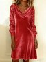 Women's Long Sleeve Spring/Fall Golden Plain Split Joint Cowl Neck Daily Going Out Street Midi A-Line Sequin Dress