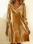 Women's Long Sleeve Spring/Fall Golden Plain Split Joint Cowl Neck Daily Going Out Street Midi A-Line Sequin Dress