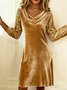 Women's Long Sleeve Spring/Fall Golden Plain Split Joint Cowl Neck Daily Going Out Street Midi A-Line Sequin Dress