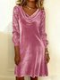 Women's Long Sleeve Spring/Fall Golden Plain Split Joint Cowl Neck Daily Going Out Street Midi A-Line Sequin Dress