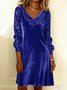 Women's Long Sleeve Spring/Fall Golden Plain Split Joint Cowl Neck Daily Going Out Street Midi A-Line Sequin Dress
