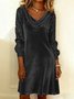 Women's Long Sleeve Spring/Fall Golden Plain Split Joint Cowl Neck Daily Going Out Street Midi A-Line Sequin Dress