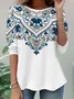 Women's Long Sleeve T-shirt Spring/Fall White Ethnic Jersey Crew Neck Daily Going Out Casual Top