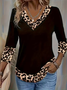 Women's Long Sleeve T-shirt Spring/Fall Black Leopard Printing Jersey V Neck Daily Going Out Casual Top