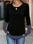 Women's Long Sleeve T-shirt Spring/Fall Black Contrast Stitching Jersey Crew Neck Daily Going Out Casual Top