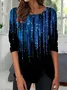 Women's Long Sleeve T-shirt Spring/Fall Black Abstract Jersey Crew Neck Daily Going Out Casual Top